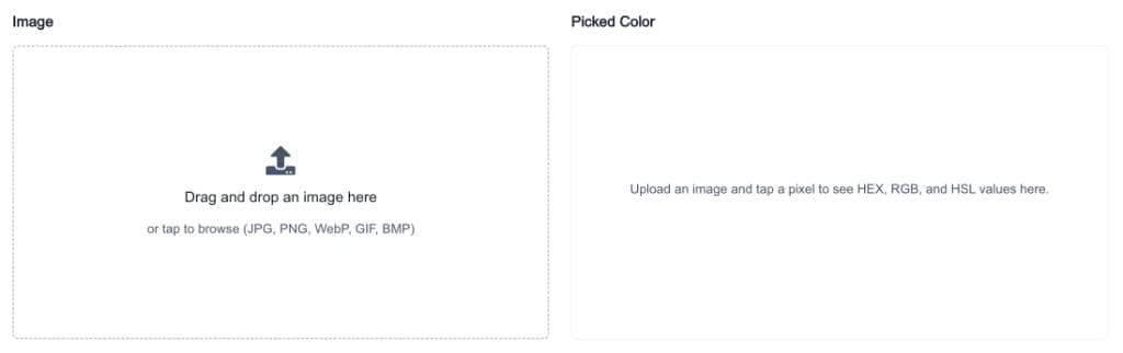 Image Color Picker upload area with drag and drop zone
