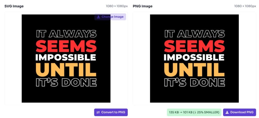 SVG to PNG converter showing converted PNG preview and download button