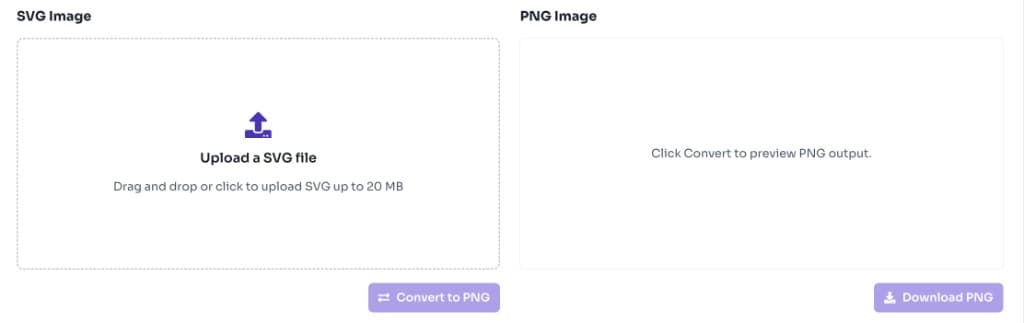 SVG to PNG converter upload area with drag and drop zone