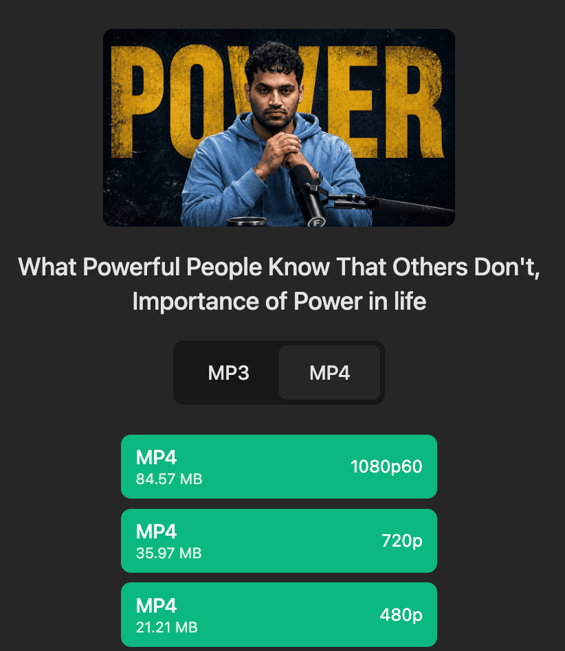 YouTube Shorts Downloader - select MP4 quality for automatic browser download