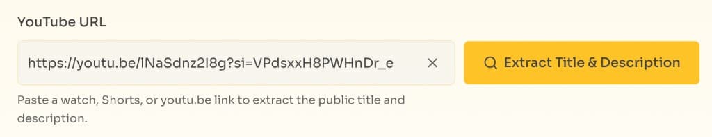 How to Extract Any YouTube Video Title and Description — Step 1: Copy and prepare the YouTube URL How to Extract Any YouTube Video Title and Description — YouTube Title & Description Extractor URL field ready for a pasted video link