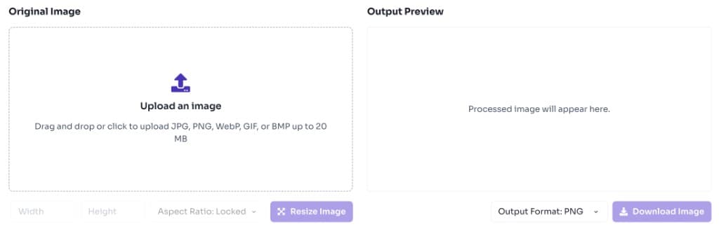 Image resizer upload area with drag and drop zone Image resizer upload area with drag and drop zone