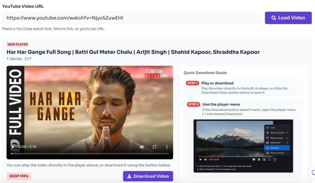 YouTube to MP3 Converter - audio player with Download Audio button YouTube to MP3 Converter - play audio in browser and download