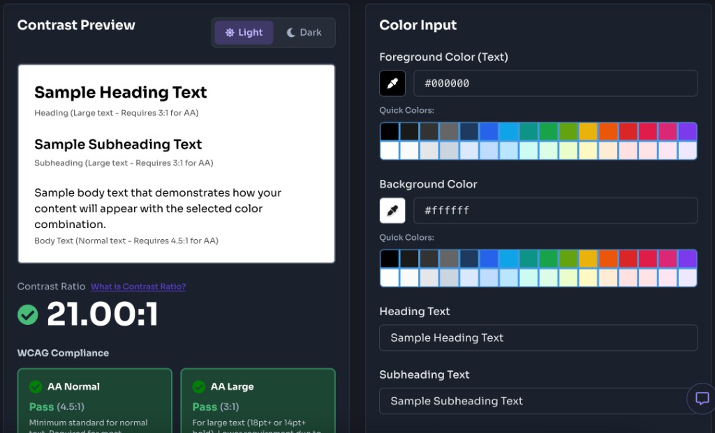 Accessibility Color Contrast Checker — Select Your Colors — Select colors for contrast check Accessibility Color Contrast Checker — Select Your Colors — Select colors for contrast check