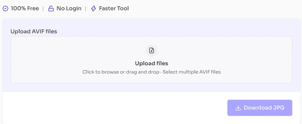 Free AVIF to JPG Converter Online — Upload Your AVIF — AVIF to JPG converter upload area for selecting multiple AVIF files Free AVIF to JPG Converter Online — Upload Your AVIF — AVIF to JPG converter upload area for selecting multiple AVIF files