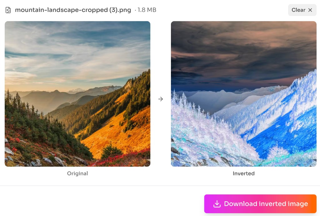 Free Image Color Converter — original and inverted preview with download button — frontendgeek Free Image Color Converter — original and inverted preview with download button — frontendgeek