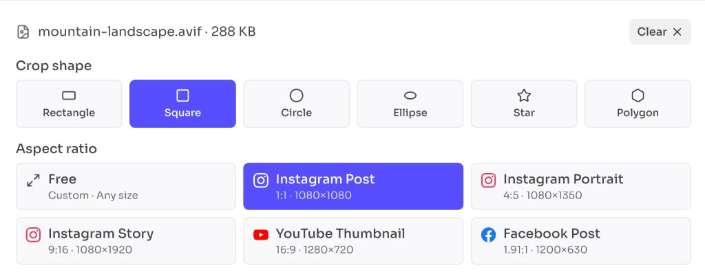 Free Image Cropper Online — crop shape and pre-defined social size options Free Image Cropper Online — crop shape and pre-defined social size options
