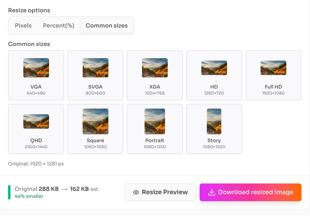 Free Image Resizer Online — Common sizes presets with preview and download — frontendgeek Free Image Resizer Online — Common sizes presets with preview and download — frontendgeek