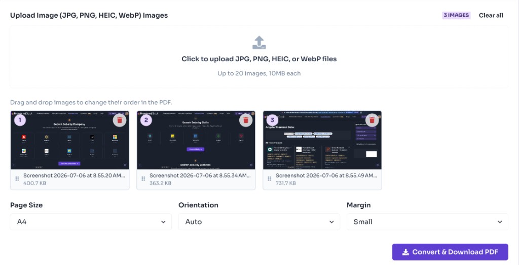 Convert Images to PDF Online for Free — Upload Image Files — Image to PDF Converter Online - upload JPG, PNG, HEIC, or WebP images and preview selected thumbnails Convert Images to PDF Online for Free — Upload Image Files — Image to PDF Converter Online - upload JPG, PNG, HEIC, or WebP images and preview selected thumbnails