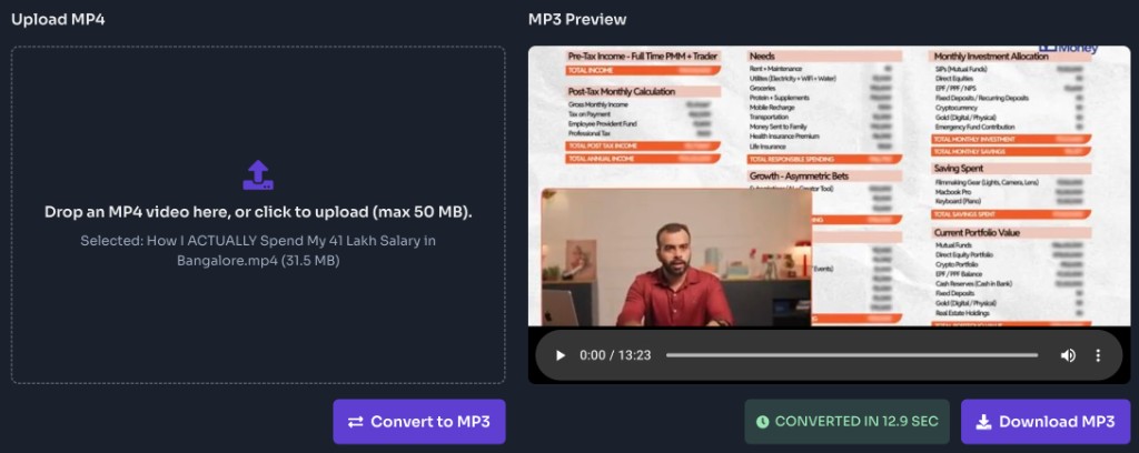 MP4 to MP3 Converter Online Free — Download the MP3 — MP4 to MP3 converter preview after conversion with Download MP3 button and conversion time MP4 to MP3 Converter Online Free — Download the MP3 — MP4 to MP3 converter preview after conversion with Download MP3 button and conversion time