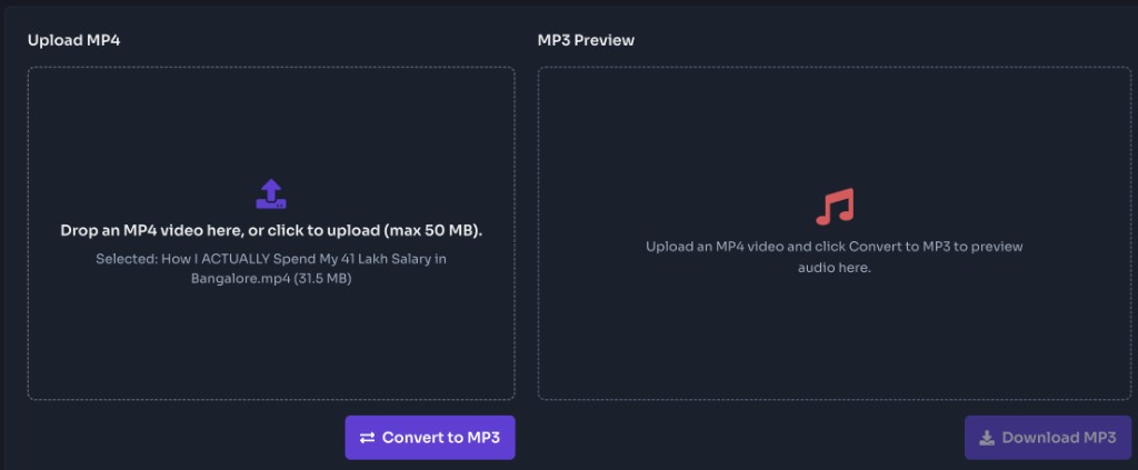 MP4 to MP3 Converter Online Free — Upload the MP4 — MP4 to MP3 converter upload panel with an MP4 file selected and Convert to MP3 button MP4 to MP3 Converter Online Free — Upload the MP4 — MP4 to MP3 converter upload panel with an MP4 file selected and Convert to MP3 button