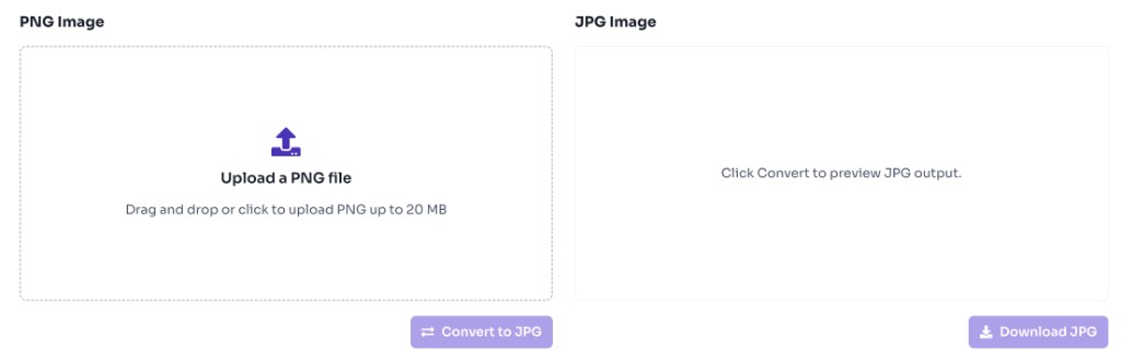 PNG to JPG converter upload area with drag and drop zone