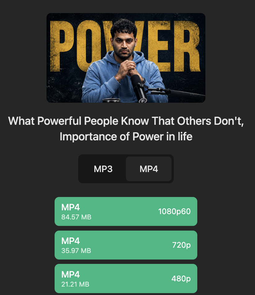 YouTube to MP4 Converter - select MP4 quality for automatic browser download